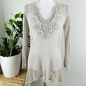 Tommy Bahama Linen "Shimmer Sand Dollar" Open Knit Mesh Tunic Top Resort Wear Sm